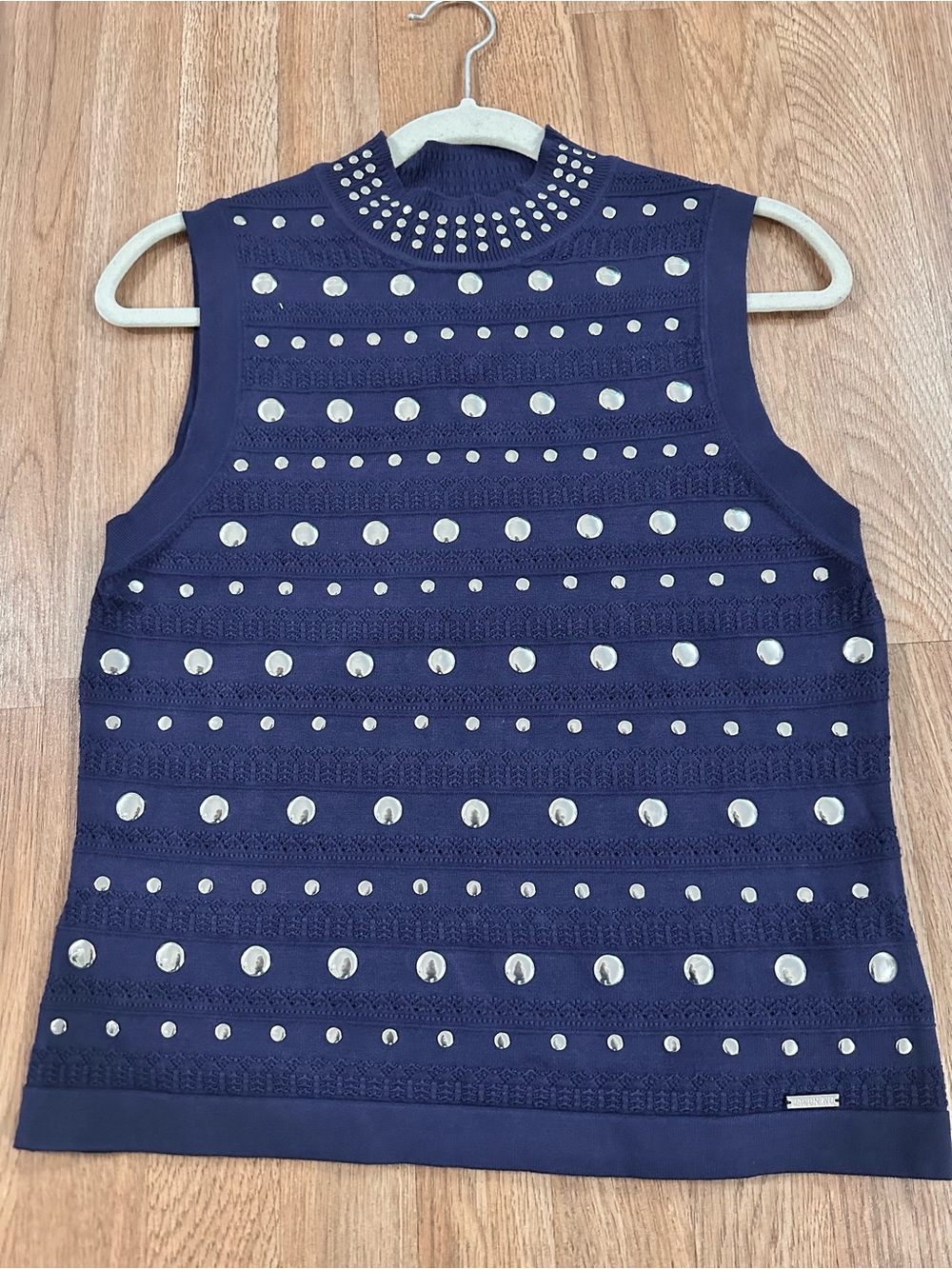 Jason Wu Navy Sleeveless Knit Top with Silver Studs